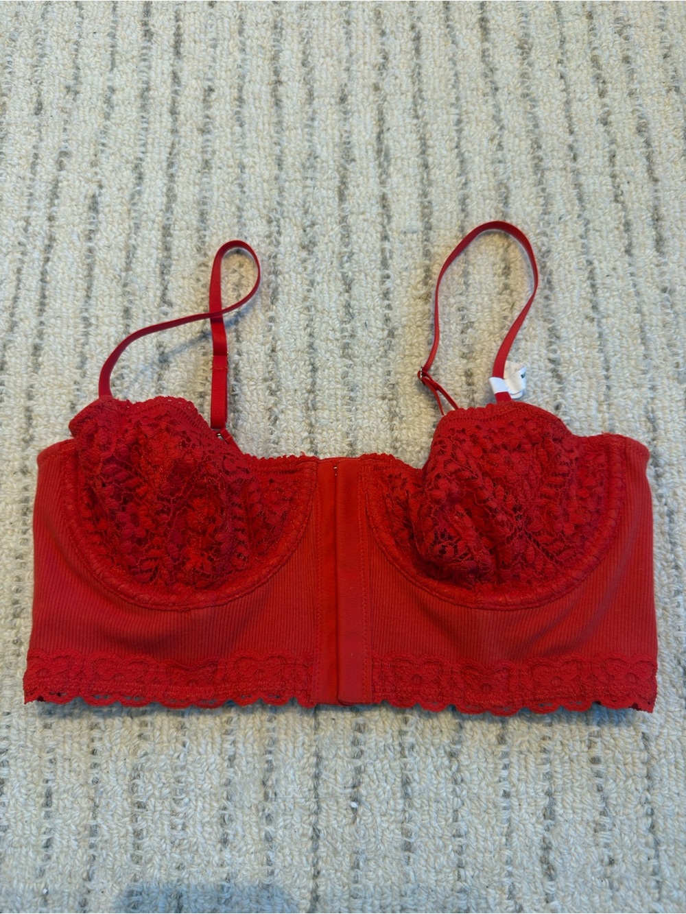 Aerie Red Lace Balconette Bra - Women Intimates Bralette Size 34C